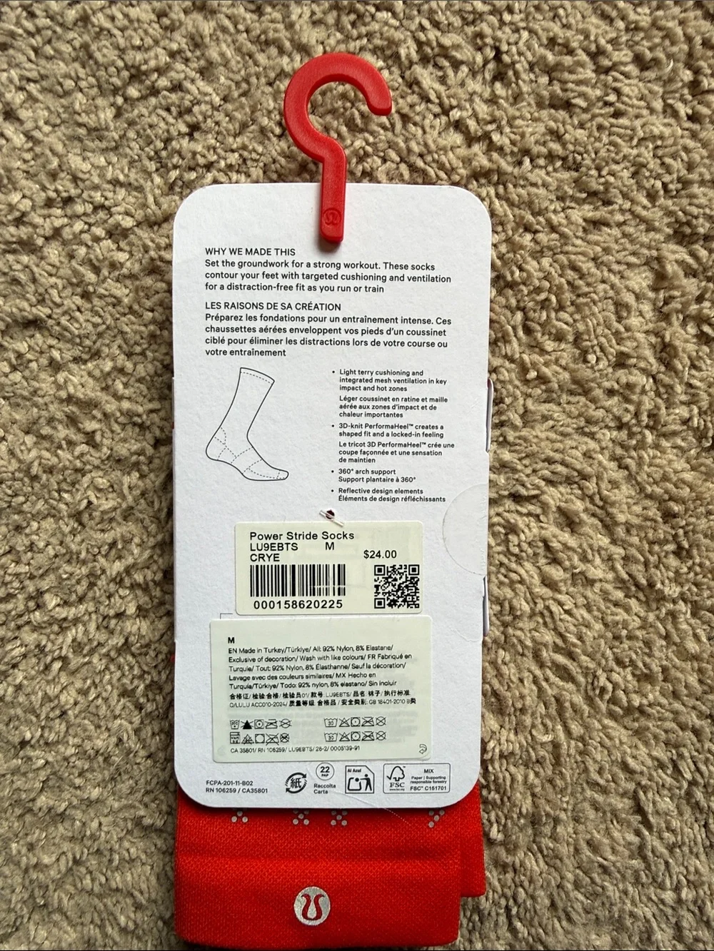 lululemon athletica Orange Power Stride Socks with Red Graphic Tote Bag
